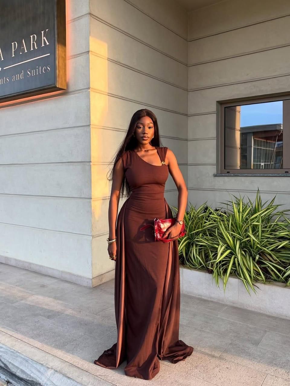 Long dinner dress with falling pieces - Image 1
